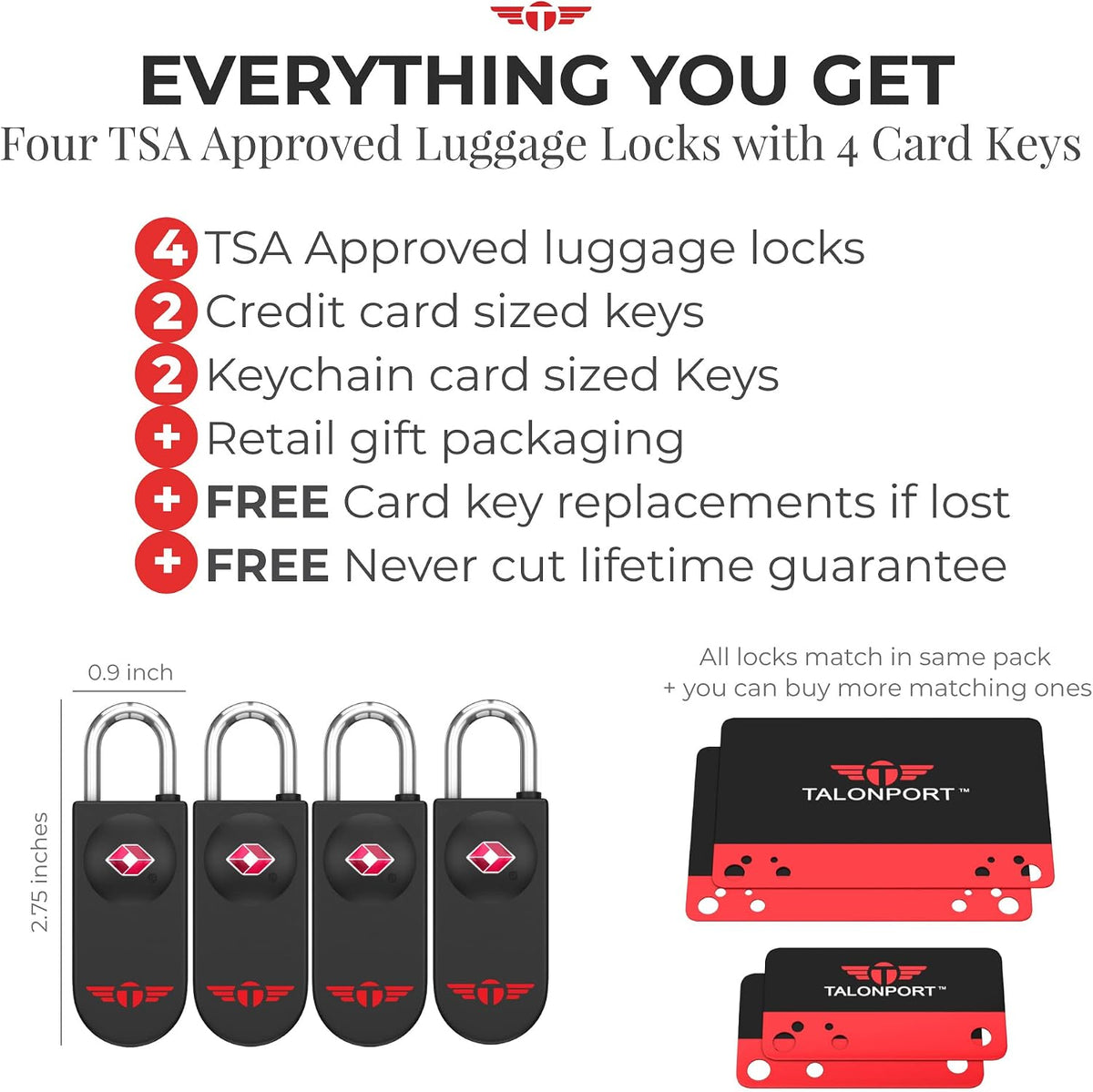 Keyless TSA Approved Suitcase Luggage Locks, Black