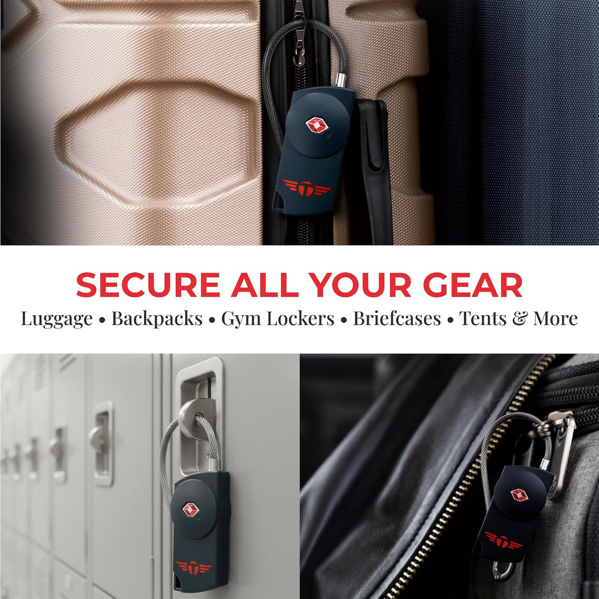 Keyless TSA Approved Suitcase Luggage Locks, Black