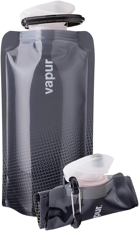Collapsible Water Bottle with Carabiner - 16oz (0.5L), Cool Grey - Flexible, Lightweight Water Bottle for Travel, Concert, Hiking, and Outdoor Adventures - BPA-Free, Dishwasher-Safe, Freezable