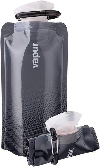 Collapsible Water Bottle with Carabiner - 16oz (0.5L), Cool Grey - Flexible, Lightweight Water Bottle for Travel, Concert, Hiking, and Outdoor Adventures - BPA-Free, Dishwasher-Safe, Freezable