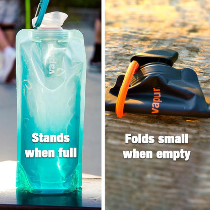 Collapsible Water Bottle with Carabiner - 16oz (0.5L), Cool Grey - Flexible, Lightweight Water Bottle for Travel, Concert, Hiking, and Outdoor Adventures - BPA-Free, Dishwasher-Safe, Freezable