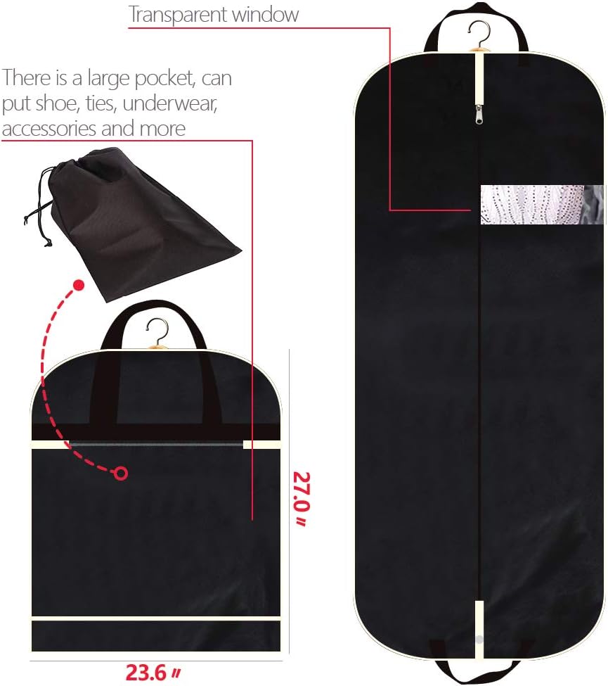 54" Garment Bag with Extra Large Pockets for Travel, Gusseted Suit Cover Mens Womens Foldable Hanging Bags for Clothes Shirts Dresses Coats