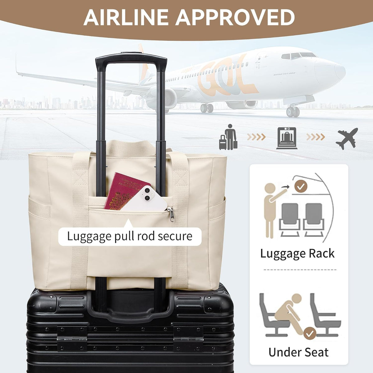 WLLWOO Large Tote Bag, 14” Laptop Work Travel Bag with Trolley Sleeve