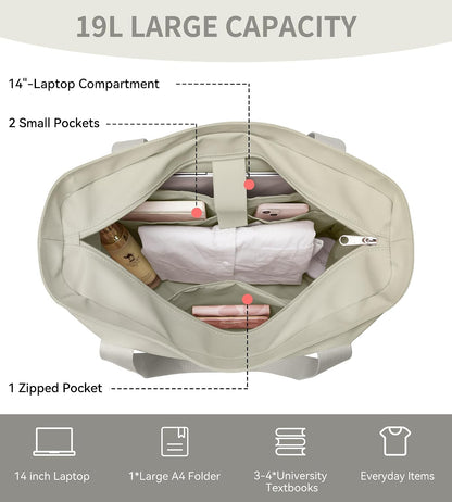 WLLWOO Large Tote Bag, 14” Laptop Work Travel Bag with Trolley Sleeve