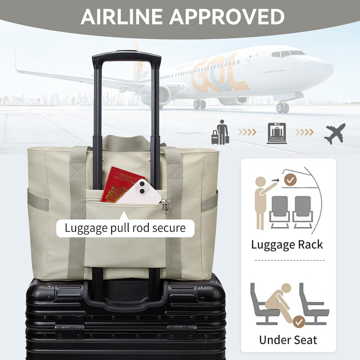 WLLWOO Large Tote Bag, 14” Laptop Work Travel Bag with Trolley Sleeve