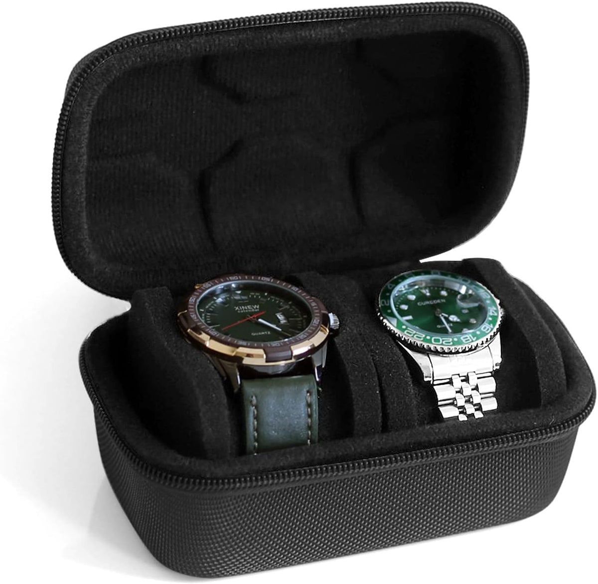 Watch Travel Case for Men and Women Portable Single Watch Storage box and Organizer for Wristwatches and Smart Watches (Black（2 slot）)