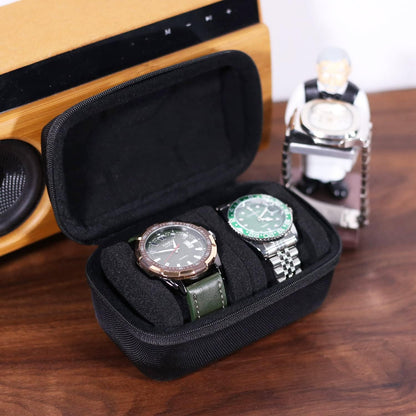 Watch Travel Case for Men and Women Portable Single Watch Storage box and Organizer for Wristwatches and Smart Watches (Black（2 slot）)