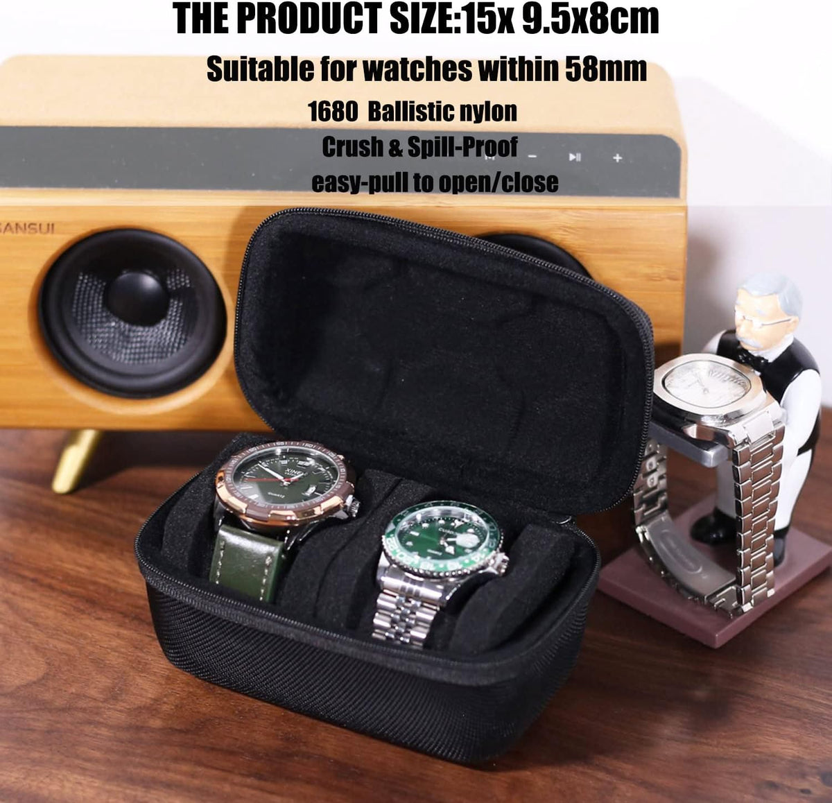 Watch Travel Case for Men and Women Portable Single Watch Storage box and Organizer for Wristwatches and Smart Watches (Black（2 slot）)