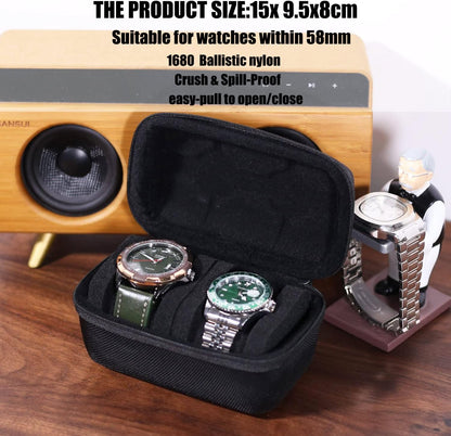 Watch Travel Case for Men and Women Portable Single Watch Storage box and Organizer for Wristwatches and Smart Watches (Black（2 slot）)