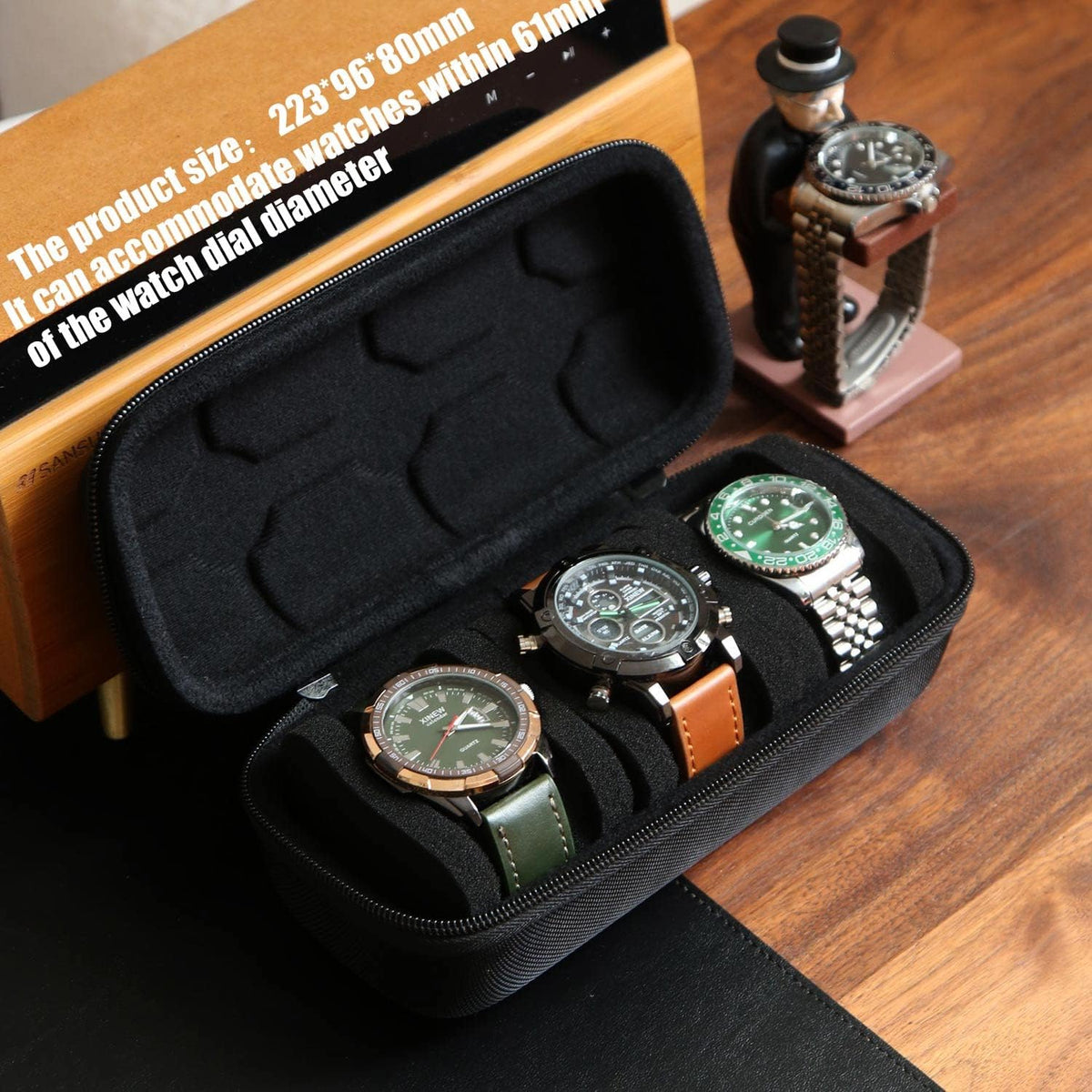 Watch Travel Case for Men and Women Portable Single Watch Storage box and Organizer for Wristwatches and Smart Watches (Black（2 slot）)