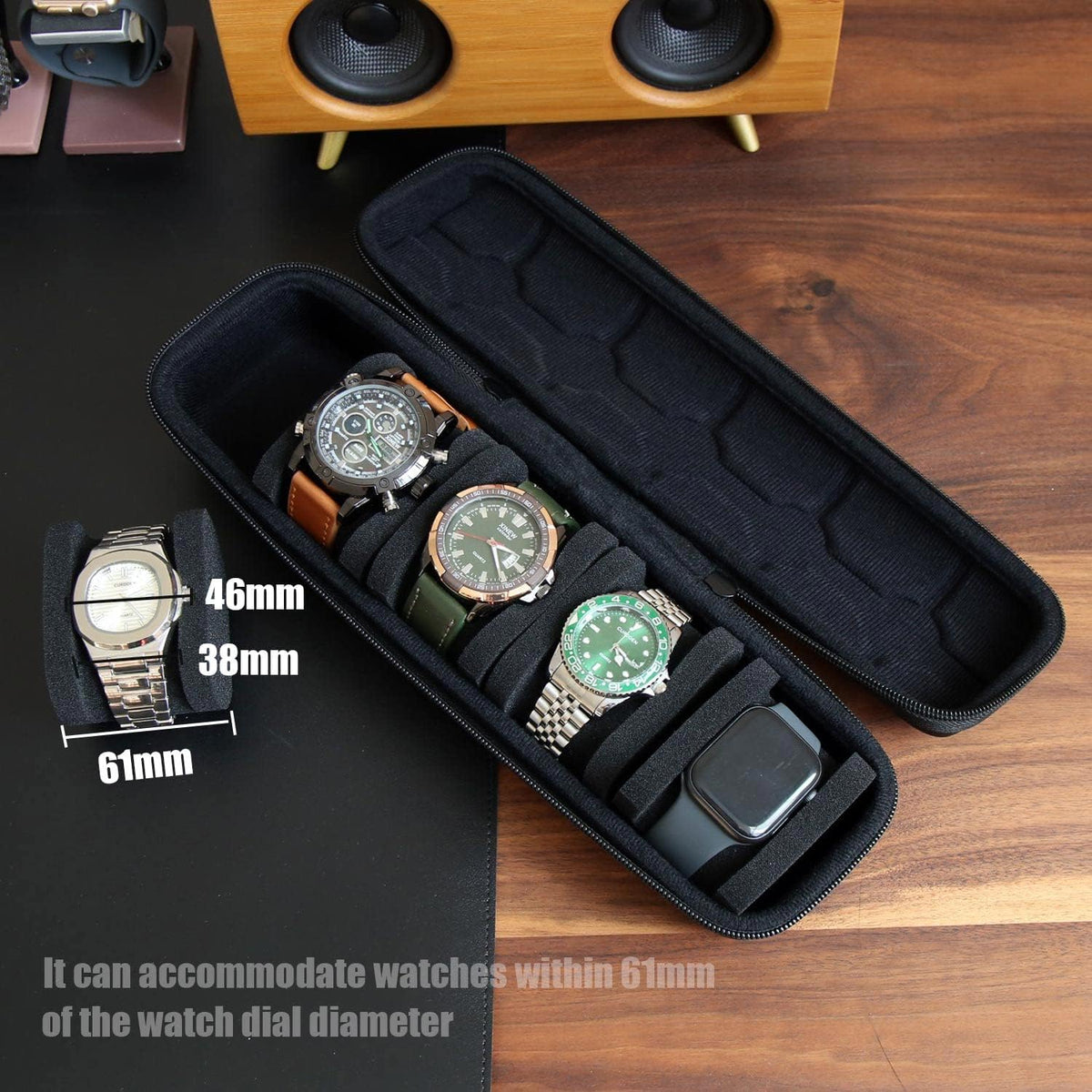 Watch Travel Case for Men and Women Portable Single Watch Storage box and Organizer for Wristwatches and Smart Watches (Black（2 slot）)