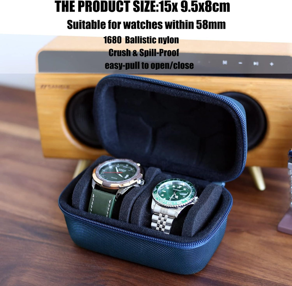 Watch Travel Case for Men and Women Portable Single Watch Storage box and Organizer for Wristwatches and Smart Watches (Black（2 slot）)