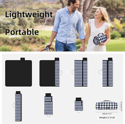 ZAZE Extra Large Picnic Outdoor Blanket, 80''x80'' Waterproof Foldable Blankets Gingham Picnic Mat for Beach, Camping Grass Lawn Park Accessories Cute Couple Gifts Ideas Wedding Registry(Green White)