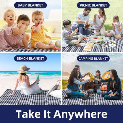 ZAZE Extra Large Picnic Outdoor Blanket, 80''x80'' Waterproof Foldable Blankets Gingham Picnic Mat for Beach, Camping Grass Lawn Park Accessories Cute Couple Gifts Ideas Wedding Registry(Green White)