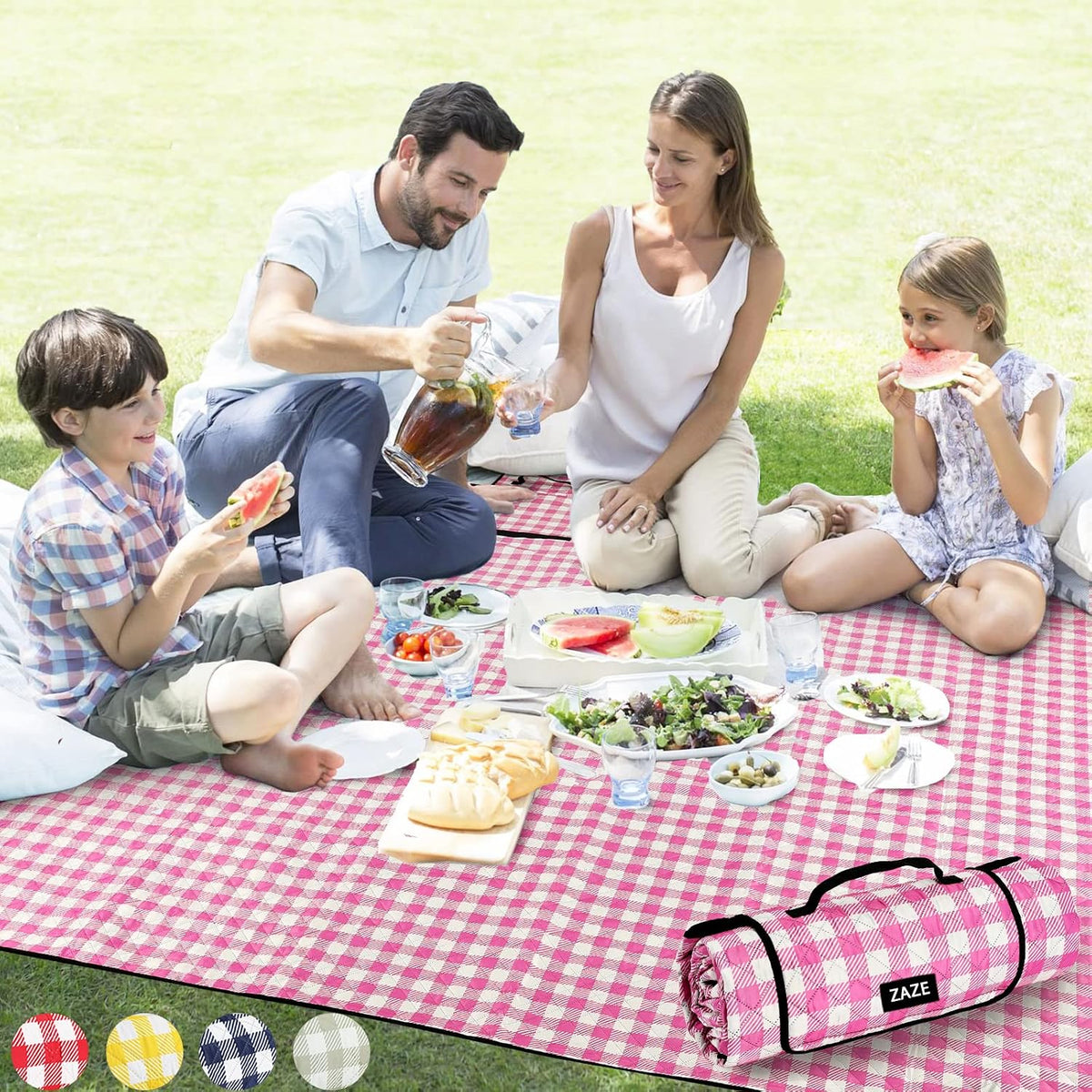 ZAZE Extra Large Picnic Outdoor Blanket, 80''x80'' Waterproof Foldable Blankets Gingham Picnic Mat for Beach, Camping Grass Lawn Park Accessories Cute Couple Gifts Ideas Wedding Registry(Green White)