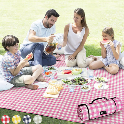 ZAZE Extra Large Picnic Outdoor Blanket, 80''x80'' Waterproof Foldable Blankets Gingham Picnic Mat for Beach, Camping Grass Lawn Park Accessories Cute Couple Gifts Ideas Wedding Registry(Green White)
