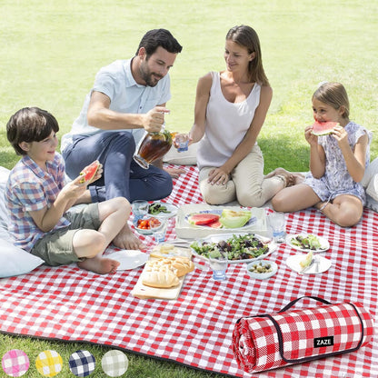 ZAZE Extra Large Picnic Outdoor Blanket, 80''x80'' Waterproof Foldable Blankets Gingham Picnic Mat for Beach, Camping Grass Lawn Park Accessories Cute Couple Gifts Ideas Wedding Registry(Green White)