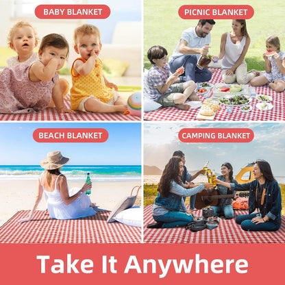 ZAZE Extra Large Picnic Outdoor Blanket, 80''x80'' Waterproof Foldable Blankets Gingham Picnic Mat for Beach, Camping Grass Lawn Park Accessories Cute Couple Gifts Ideas Wedding Registry(Green White)