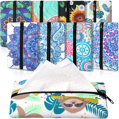 8 Pieces Purse Tissue Holder Reusable Travel Tissue Pouch Fabric Zipper Purse for Bag Car Office Home(Floral)