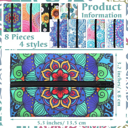8 Pieces Purse Tissue Holder Reusable Travel Tissue Pouch Fabric Zipper Purse for Bag Car Office Home(Floral)