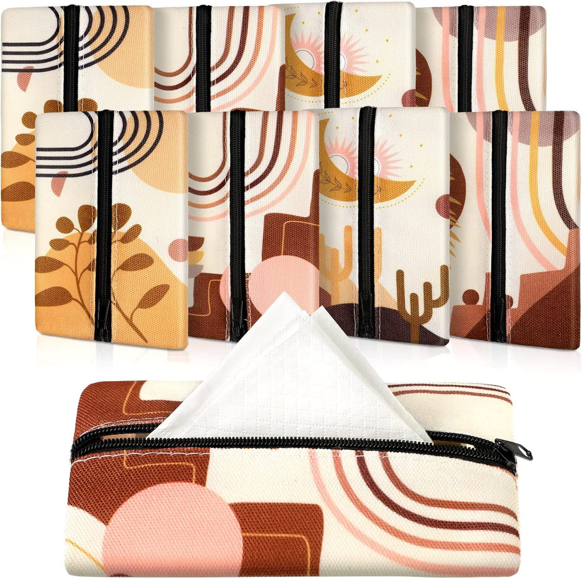 8 Pieces Purse Tissue Holder Reusable Travel Tissue Pouch Fabric Zipper Purse for Bag Car Office Home(Floral)