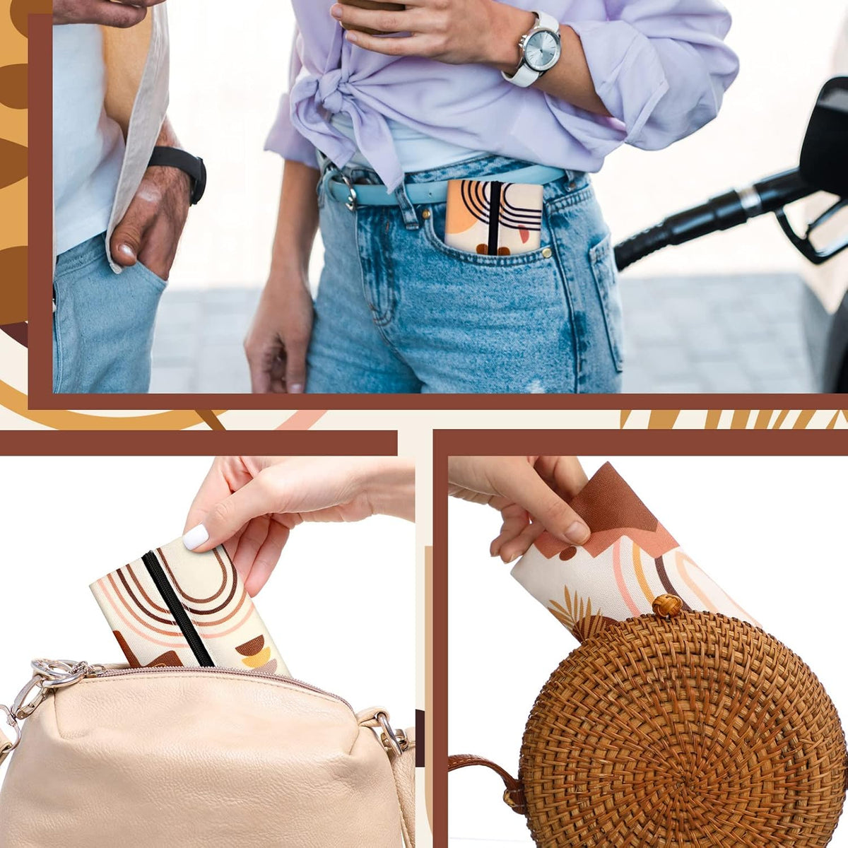 8 Pieces Purse Tissue Holder Reusable Travel Tissue Pouch Fabric Zipper Purse for Bag Car Office Home(Floral)