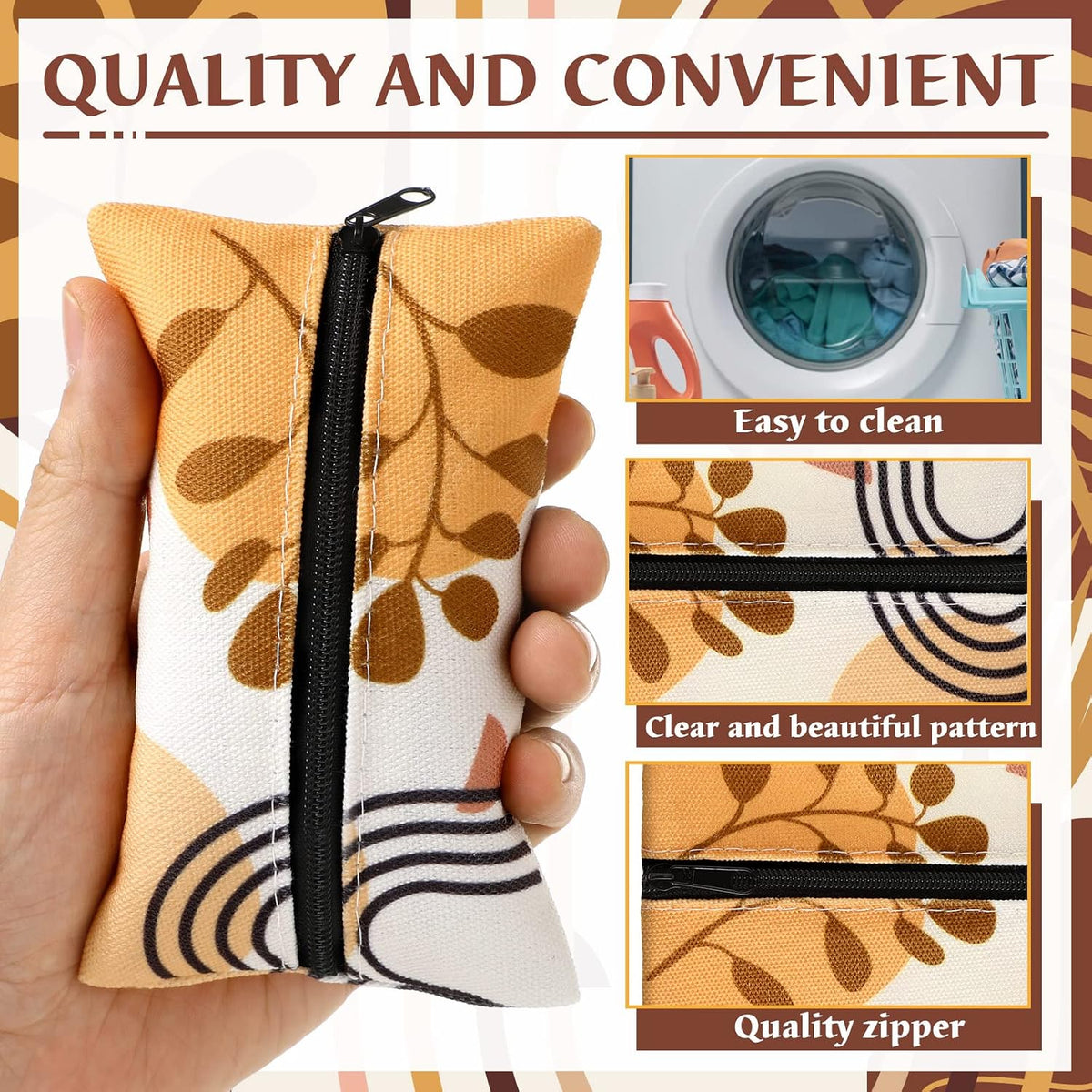 8 Pieces Purse Tissue Holder Reusable Travel Tissue Pouch Fabric Zipper Purse for Bag Car Office Home(Floral)