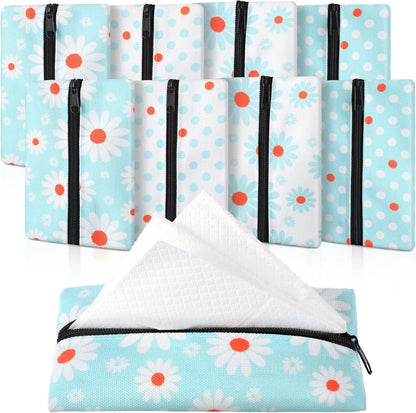 8 Pieces Purse Tissue Holder Reusable Travel Tissue Pouch Fabric Zipper Purse for Bag Car Office Home(Floral)