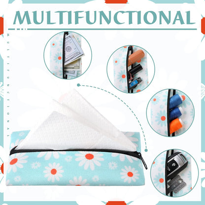 8 Pieces Purse Tissue Holder Reusable Travel Tissue Pouch Fabric Zipper Purse for Bag Car Office Home(Floral)
