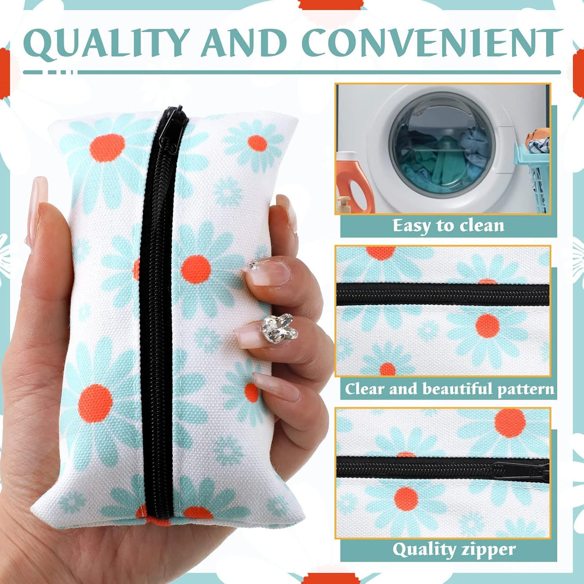 8 Pieces Purse Tissue Holder Reusable Travel Tissue Pouch Fabric Zipper Purse for Bag Car Office Home(Floral)