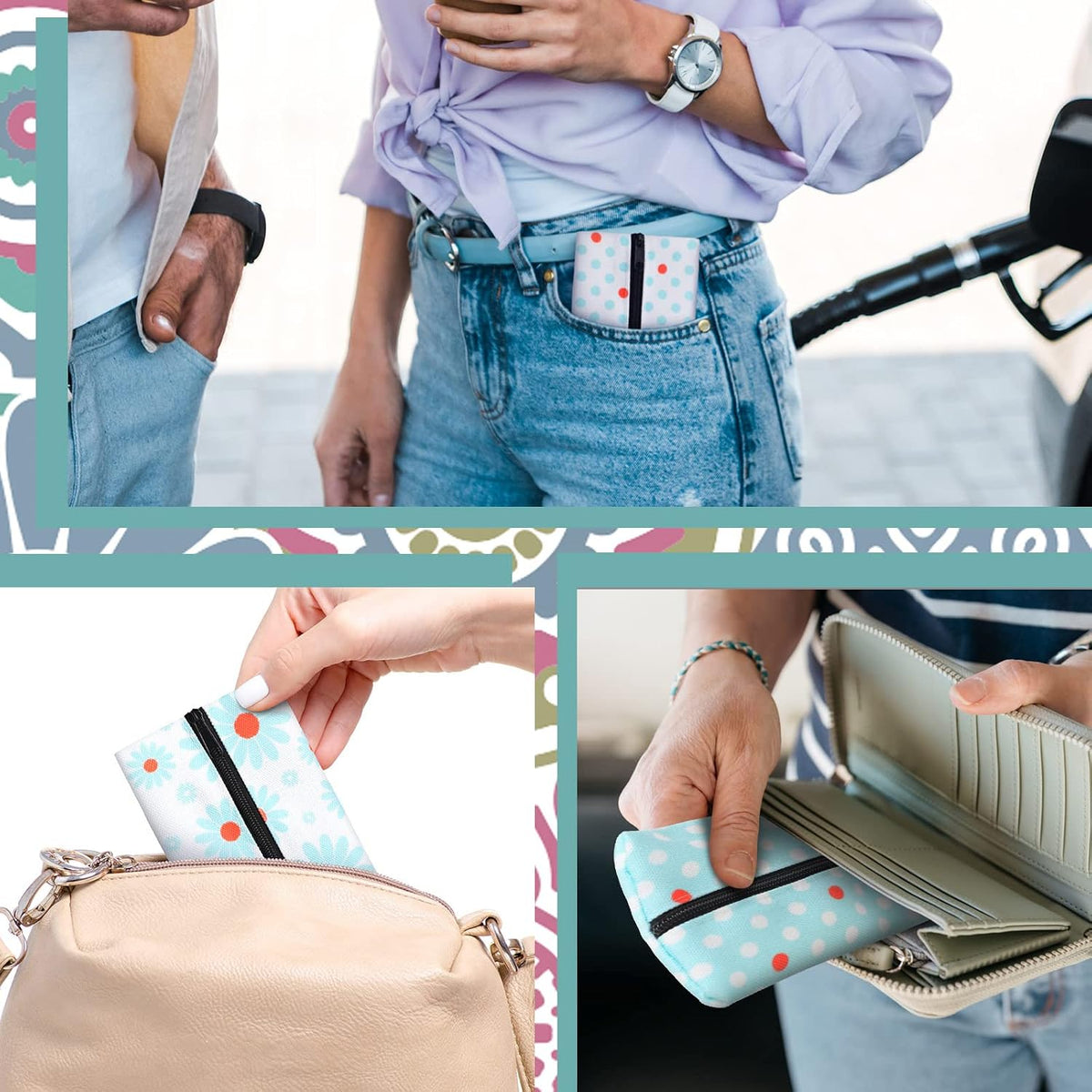 8 Pieces Purse Tissue Holder Reusable Travel Tissue Pouch Fabric Zipper Purse for Bag Car Office Home(Floral)