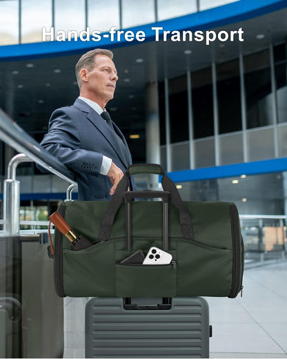 Convertible Garment Duffle Bags for Travel - Carry on Garment Bag, Suit Bag for Men & Women, 3 in 1 Foldable Travel Duffle Backpack with Shoulder Strap (Black)