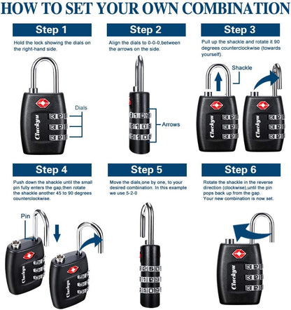 TSA Luggage Locks (4Pack) - 3 Digit Combination Padlocks - Approved Travel Lock for Suitcases & Baggage (Black)