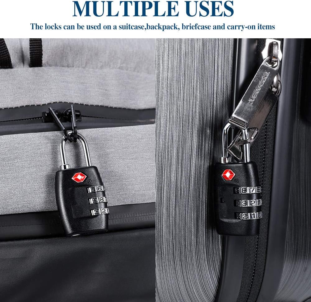 TSA Luggage Locks (4Pack) - 3 Digit Combination Padlocks - Approved Travel Lock for Suitcases & Baggage (Black)
