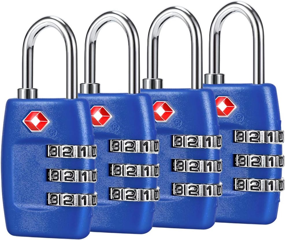 TSA Luggage Locks (4Pack) - 3 Digit Combination Padlocks - Approved Travel Lock for Suitcases & Baggage (Black)