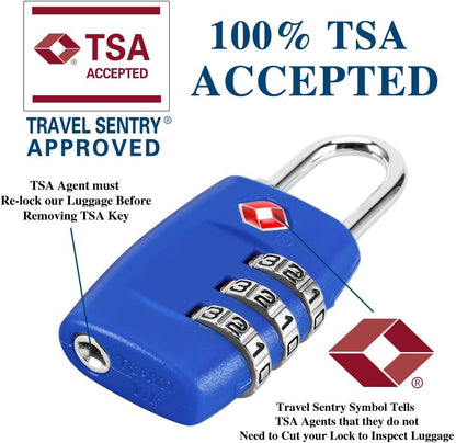 TSA Luggage Locks (4Pack) - 3 Digit Combination Padlocks - Approved Travel Lock for Suitcases & Baggage (Black)