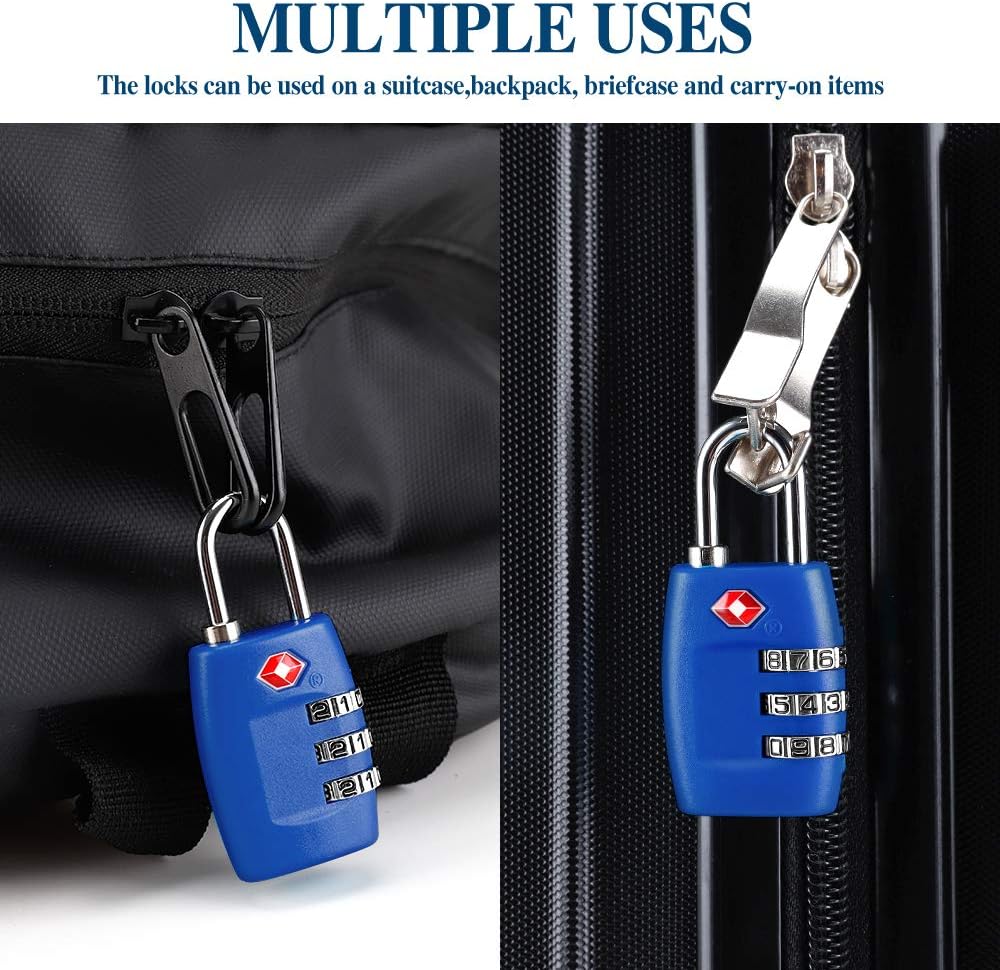 TSA Luggage Locks (4Pack) - 3 Digit Combination Padlocks - Approved Travel Lock for Suitcases & Baggage (Black)