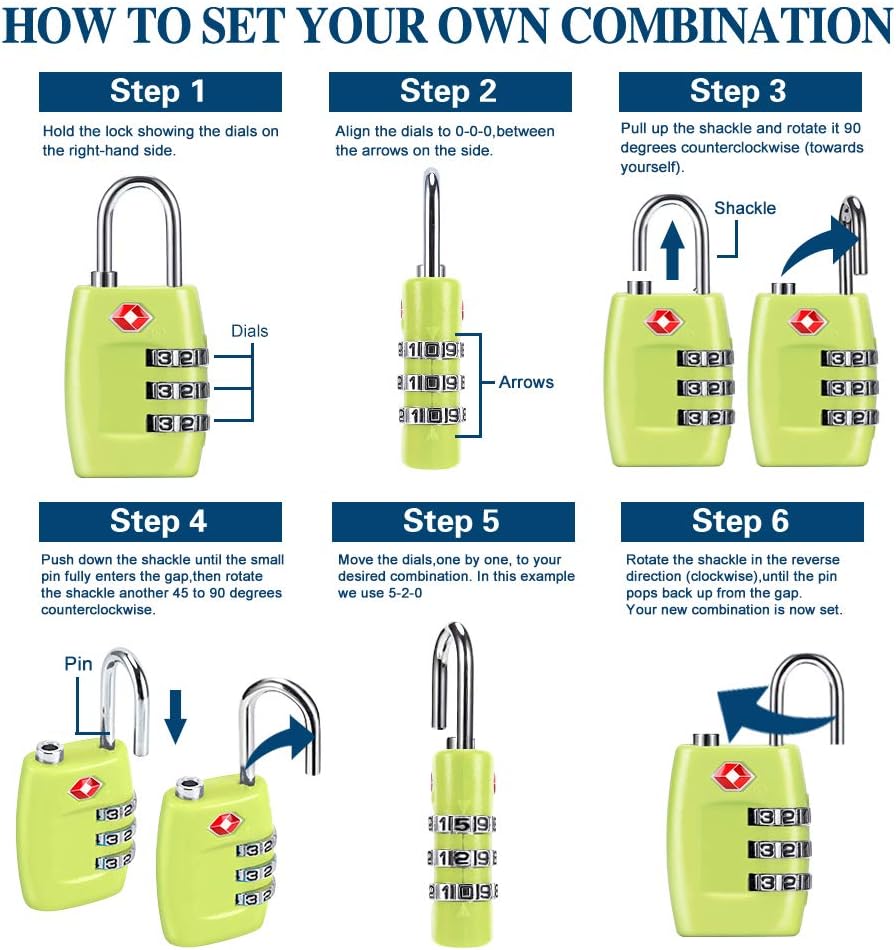 TSA Luggage Locks (4Pack) - 3 Digit Combination Padlocks - Approved Travel Lock for Suitcases & Baggage (Black)