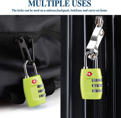 TSA Luggage Locks (4Pack) - 3 Digit Combination Padlocks - Approved Travel Lock for Suitcases & Baggage (Black)