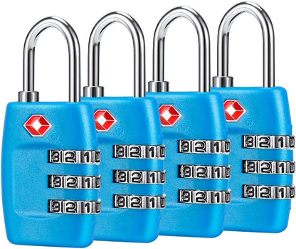 TSA Luggage Locks (4Pack) - 3 Digit Combination Padlocks - Approved Travel Lock for Suitcases & Baggage (Black)