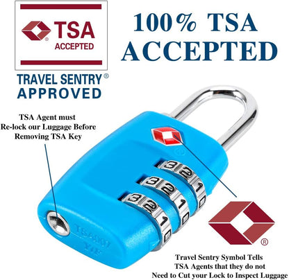 TSA Luggage Locks (4Pack) - 3 Digit Combination Padlocks - Approved Travel Lock for Suitcases & Baggage (Black)