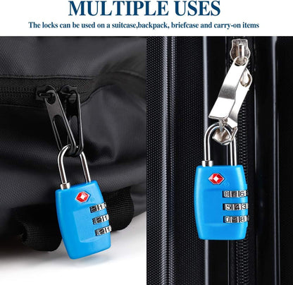 TSA Luggage Locks (4Pack) - 3 Digit Combination Padlocks - Approved Travel Lock for Suitcases & Baggage (Black)