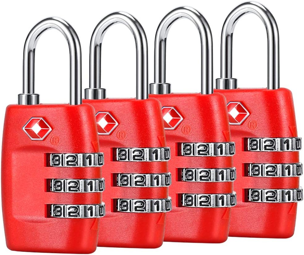 TSA Luggage Locks (4Pack) - 3 Digit Combination Padlocks - Approved Travel Lock for Suitcases & Baggage (Black)