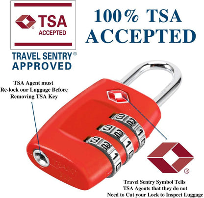 TSA Luggage Locks (4Pack) - 3 Digit Combination Padlocks - Approved Travel Lock for Suitcases & Baggage (Black)