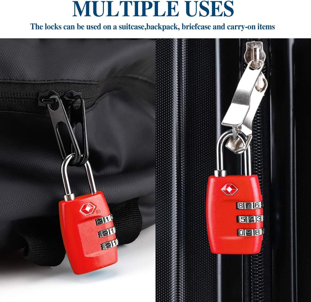 TSA Luggage Locks (4Pack) - 3 Digit Combination Padlocks - Approved Travel Lock for Suitcases & Baggage (Black)