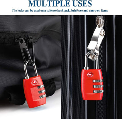 TSA Luggage Locks (4Pack) - 3 Digit Combination Padlocks - Approved Travel Lock for Suitcases & Baggage (Black)