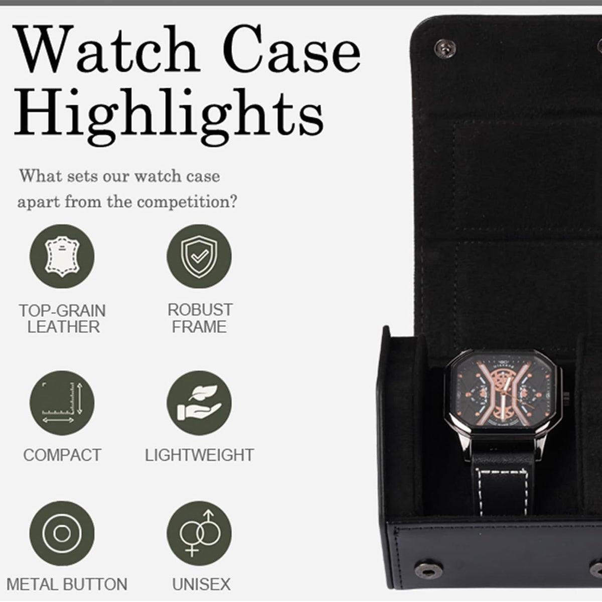 Watch Travel Case Portable Organizer - Luxury Watch Roll Travel Box Recycled Leather Watch Storage and Display for Men and Women