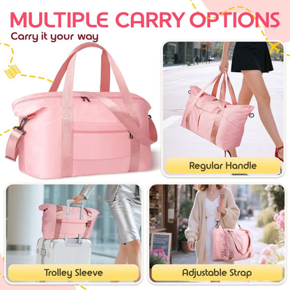 Duffle Bag for Travel with Trolley Sleeve, Gym Bag, Pink