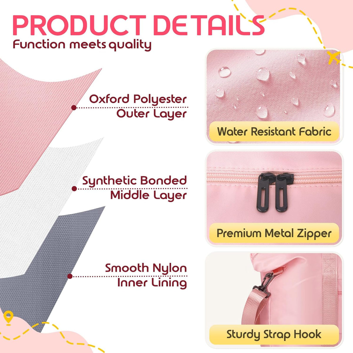 Duffle Bag for Travel with Trolley Sleeve, Gym Bag, Pink
