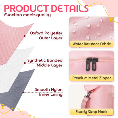 Duffle Bag for Travel with Trolley Sleeve, Gym Bag, Pink